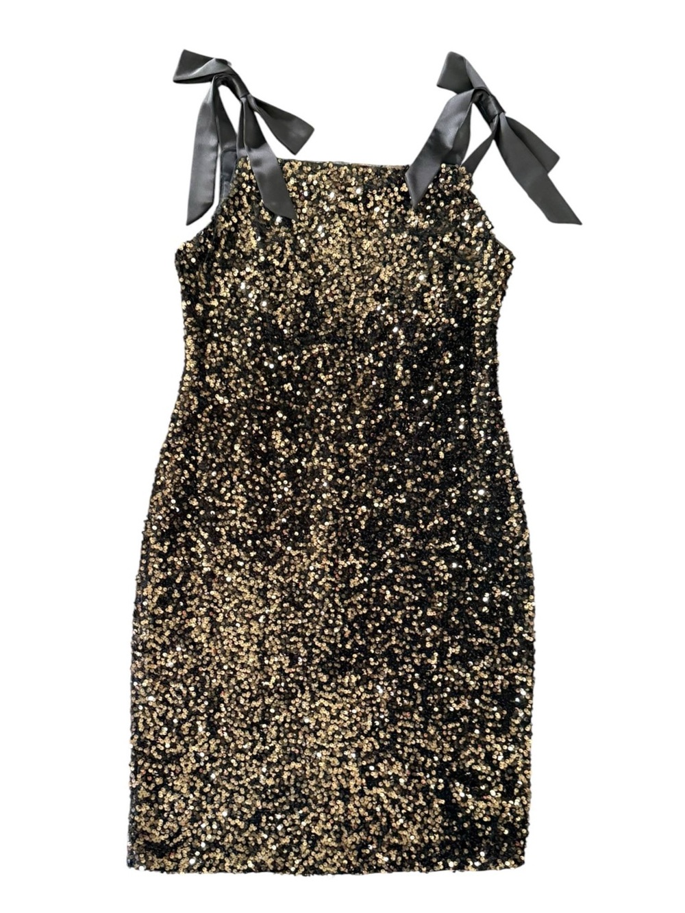 Karl Lagerfeld Paris Women's Sequin Mini Dress Black Gold Tie Strap Sz 12 NWT - Picture 4 of 12